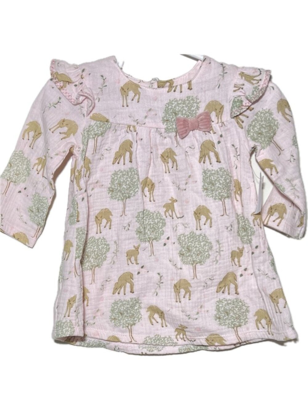 Mud Pie 3m 6m pink cotton gauze dress Deer Woodland Animal Forest Fall Hunt bow